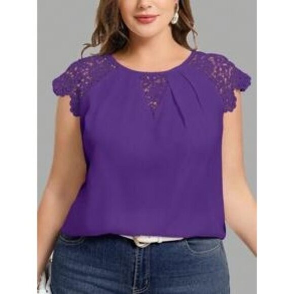 Shein L Purple Laser Cut Sleeve Blouse Pleated Front L - Picture 10 of 13